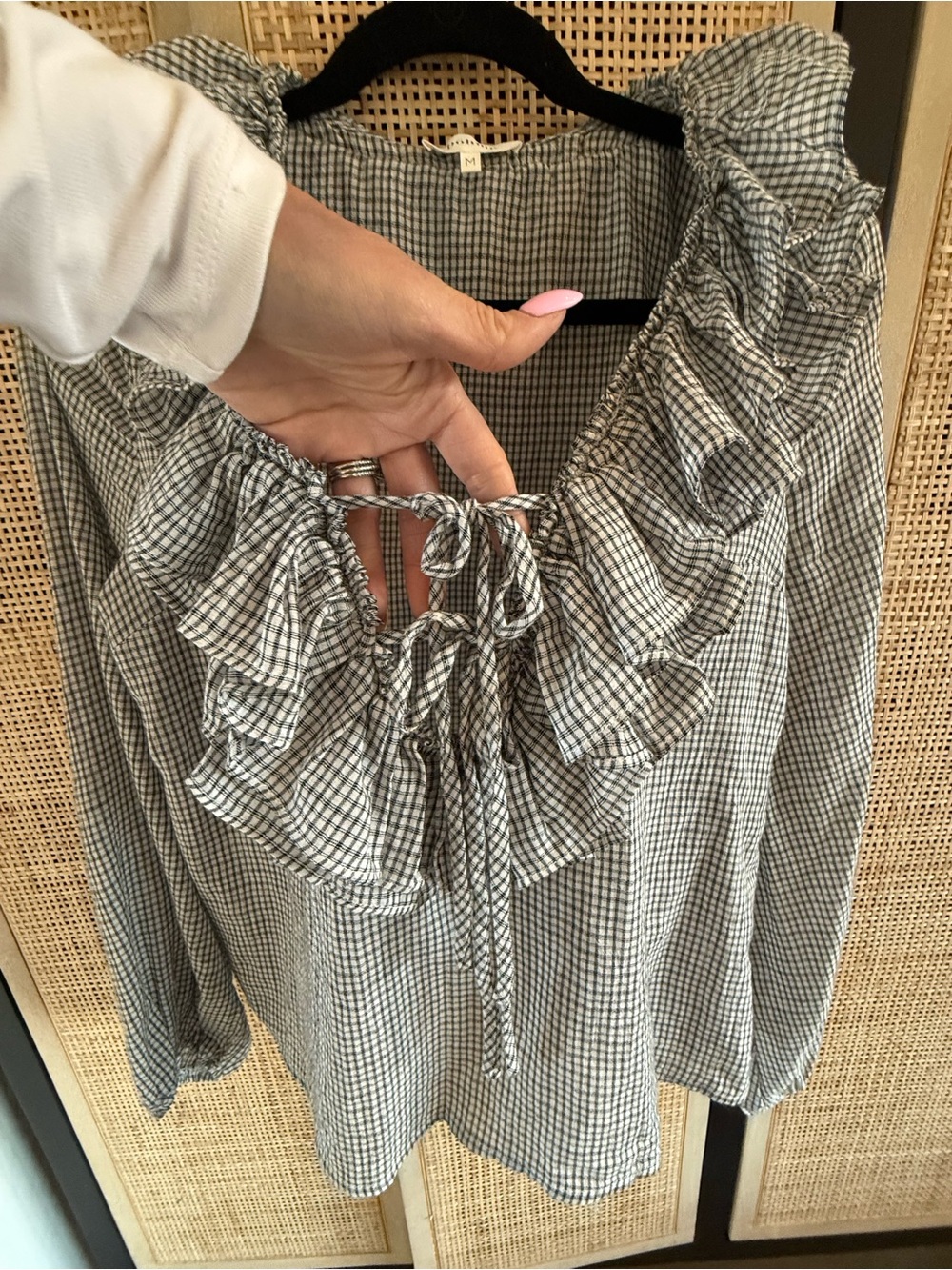 bohme Black & White Gingham Ruffle Tie-Neck Blouse - Picture 4 of 10